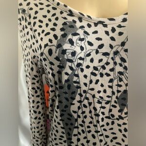 Hand Drawn Cruella Deville Art on Upcycled Spotted Top - Nude and Black